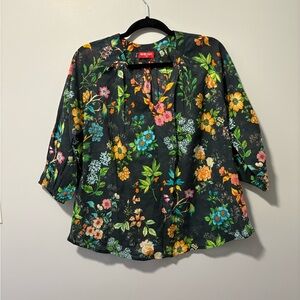 Ruby Yaya Floral Blouse - Black with Multicolor Flowers